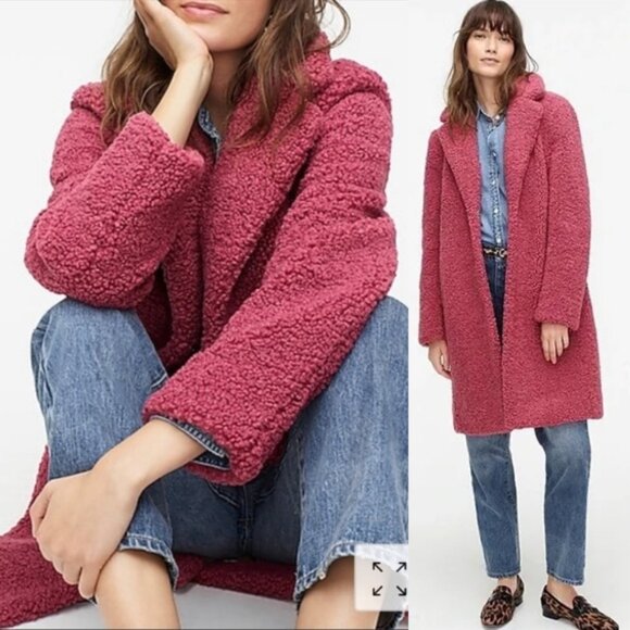 J. Crew Teddy Sherpa Topcoat Jacket Coat M Dried Rose Pink Romantic Preppy $248 - Picture 2 of 16